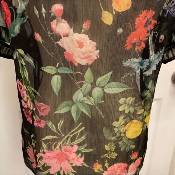 Tadashi Shoji Floral Sheer Black Top, US8 - Picture 8 of 10